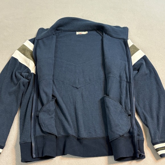 Faherty Legend Lounge Track Jacket Navy Blue Chevron Stripe Full Zip Women M - Picture 5 of 10